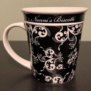 Nonni's Biscotti Black & White Art Nouveau Scroll  Pattern Ceramic Coffee  Mug